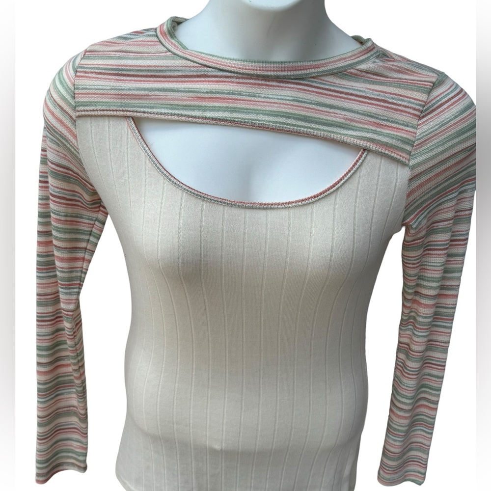 Sugar Fox striped stretch Long sleeve shirt top size Large